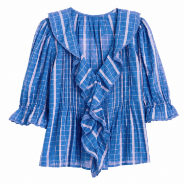 Light Blue Checkered Short-Sleeve Shirt