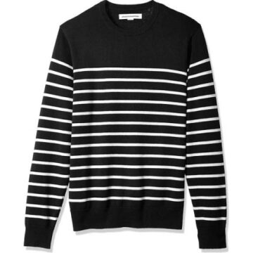 Black Classic Fit Crew Neck Pullover Sweater with Ribbed Hem